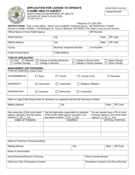 Form SFN8022 Application for License to Operate a Home Health Agency - North Dakota