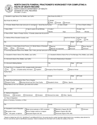 Form SFN58647 &quot;North Dakota Funeral Practioner's Worksheet for Completing a Facts of Death Record&quot; - North Dakota