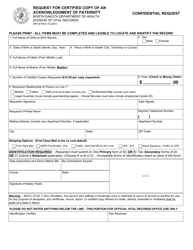 Form SFN61645 &quot;Request for Certified Copy of an Acknowledgment of Paternity&quot; - North Dakota