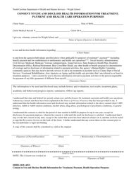 Form DHHS-1010 Consent to Use and Disclose Health Information for Treatment, Payment and Health Care Operation Purposes - North Carolina