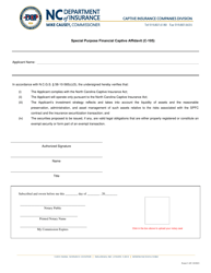 Document preview: Form C-105 Special Purpose Financial Captive Affidavit - North Carolina