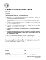 Attachment G &quot;Certification of Financial Condition&quot; - North Carolina