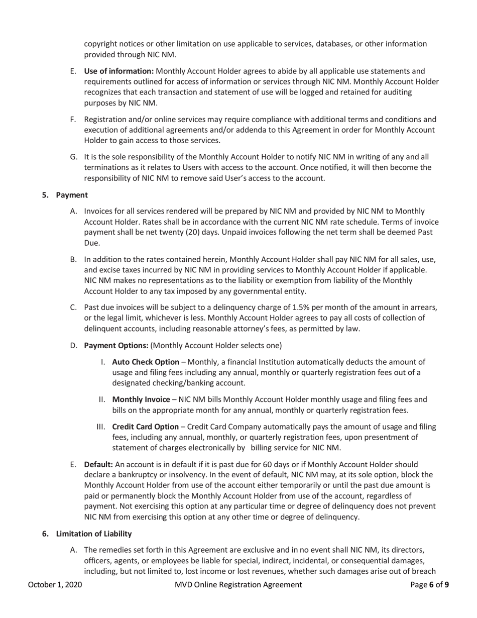 Mvd Online Registration Agreement - New Mexico, Page 6