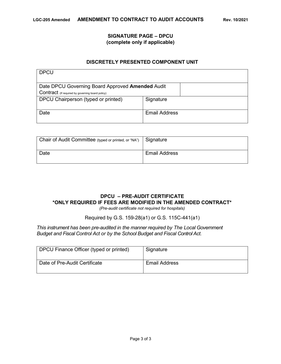 Form LGC-205 Amendment to Contract to Audit Accounts - North Carolina, Page 3