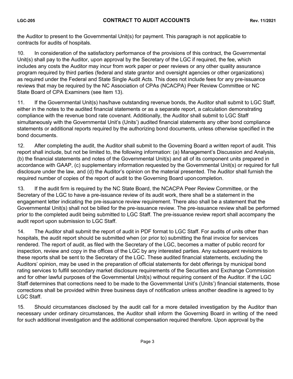 Form LGC-205 Contract to Audit Accounts - North Carolina, Page 3