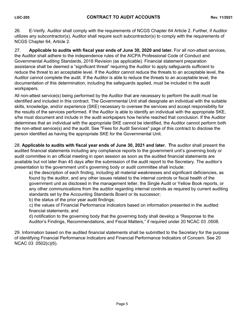 Form LGC-205 Contract to Audit Accounts - North Carolina, Page 5