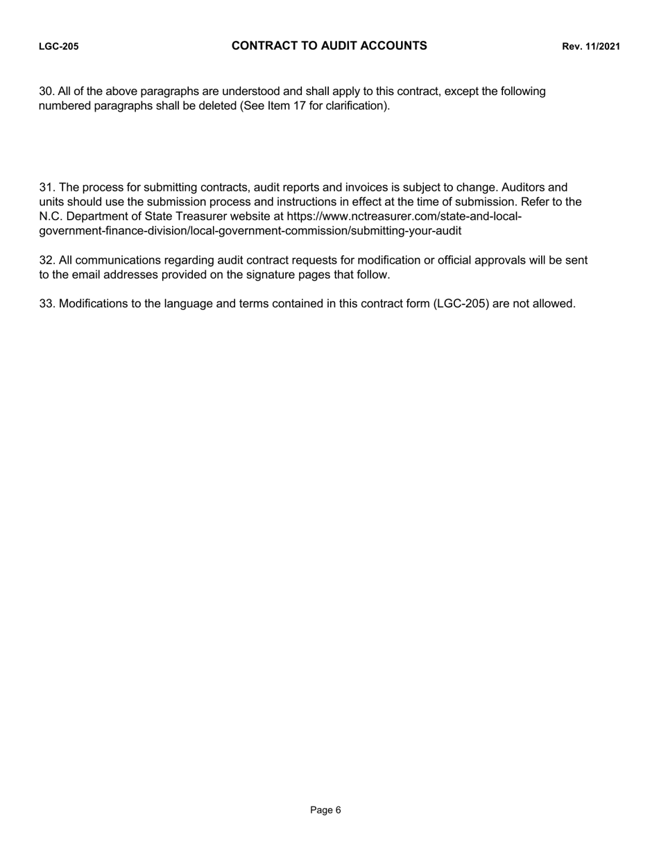 Form LGC-205 Contract to Audit Accounts - North Carolina, Page 6