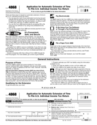 IRS Form 4868 &quot;Application for Automatic Extension of Time to File U.S. Individual Income Tax Return&quot;