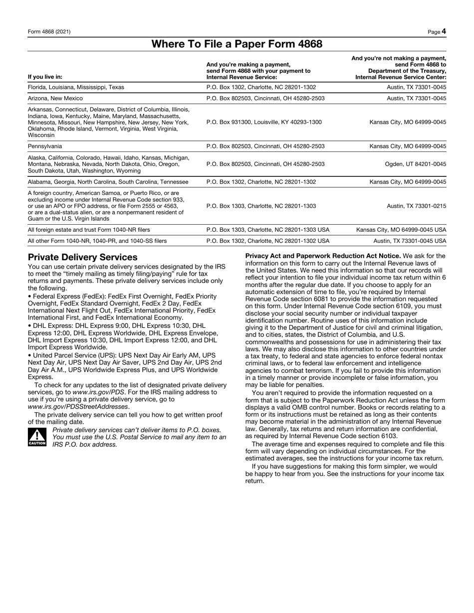 IRS Form 4868 Application for Automatic Extension of Time to File U.S. Individual Income Tax Return, Page 4