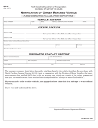 Form MVR-4C &quot;Notification of Owner Retained Vehicle&quot; - North Carolina