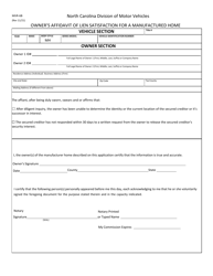 Form MVR-6B &quot;Owner's Affidavit of Lien Satisfaction for a Manufactured Home&quot; - North Carolina