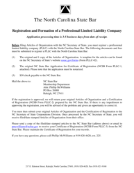 Document preview: NCSB Form PLLC-1 Application for Certificate of Registration for a Professional Limited Liability Company - North Carolina