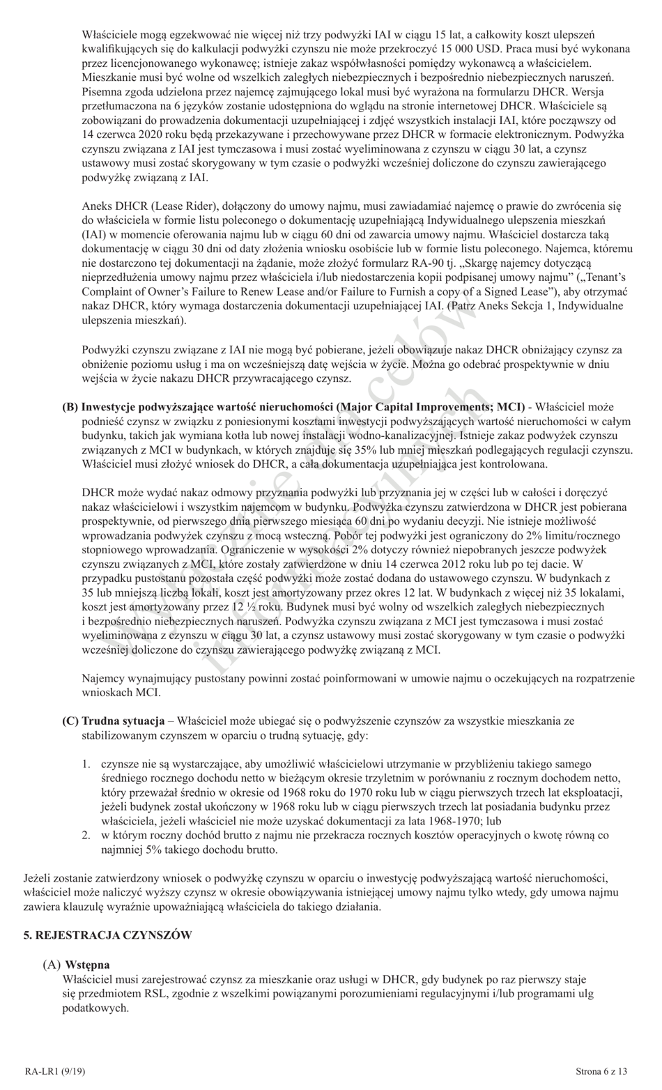 Form RA-LR1 New York City Lease Rider for Rent Stabilized Tenants - New York (Polish), Page 6