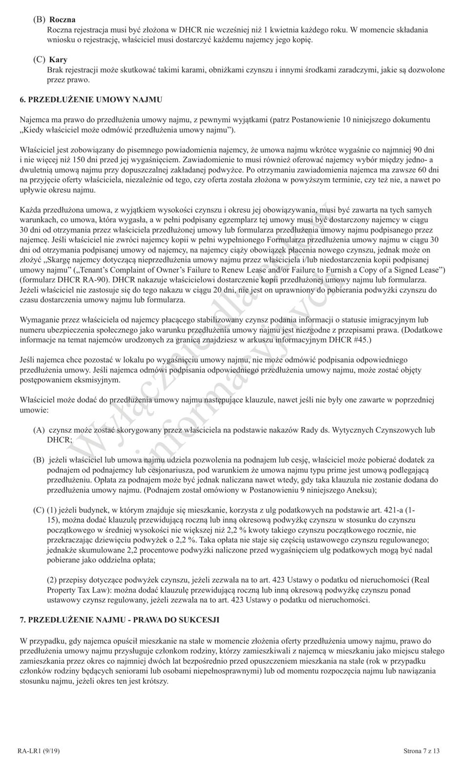 Form RA-LR1 New York City Lease Rider for Rent Stabilized Tenants - New York (Polish), Page 7
