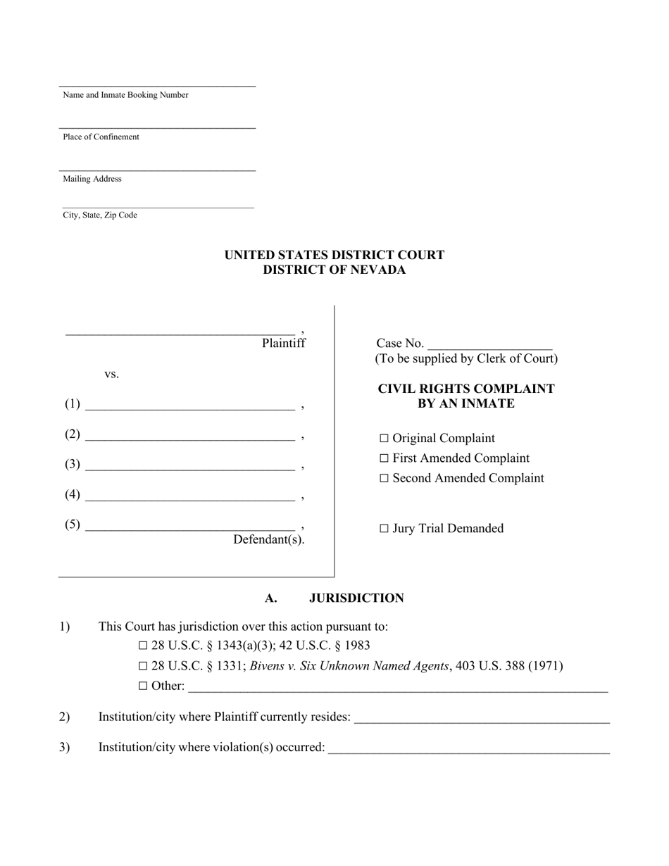 Civil Rights Complaint Pursuant to 42 U.s.c. - Nevada, Page 5