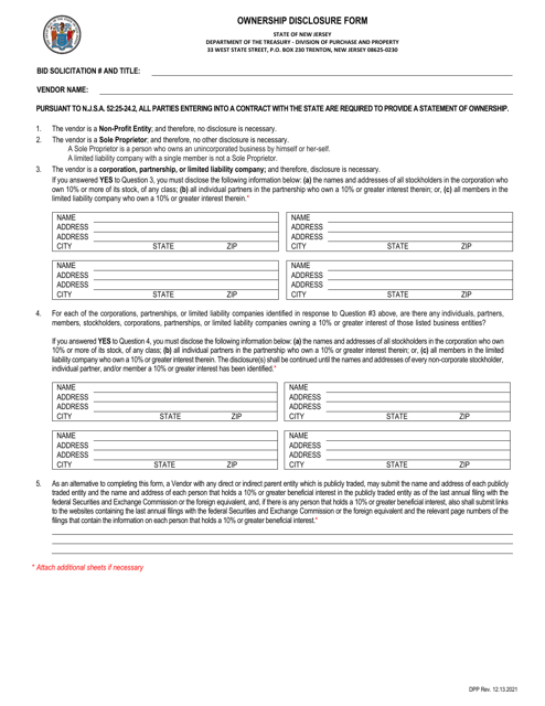 Ownership Disclosure Form - New Jersey Download Pdf