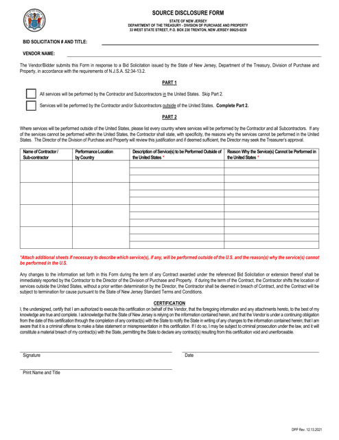Source Disclosure Form - New Jersey