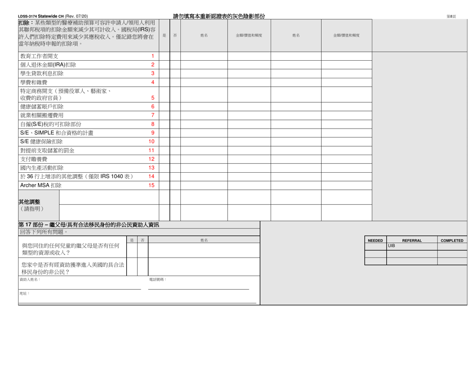 Form LDSS-3174 Recertification Form for Certain Benefits and Services - New York (Chinese), Page 9