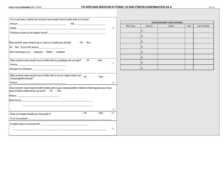 Form LDSS-3174 Recertification Form for Certain Benefits and Services - New York (Haitian Creole), Page 11