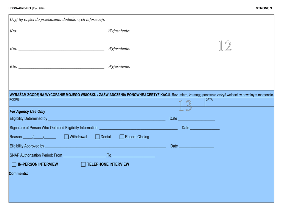 Form LDSS-4826 Application / Recertification - Supplemental Nutrition Assistance Program (Snap) - New York (Polish), Page 10