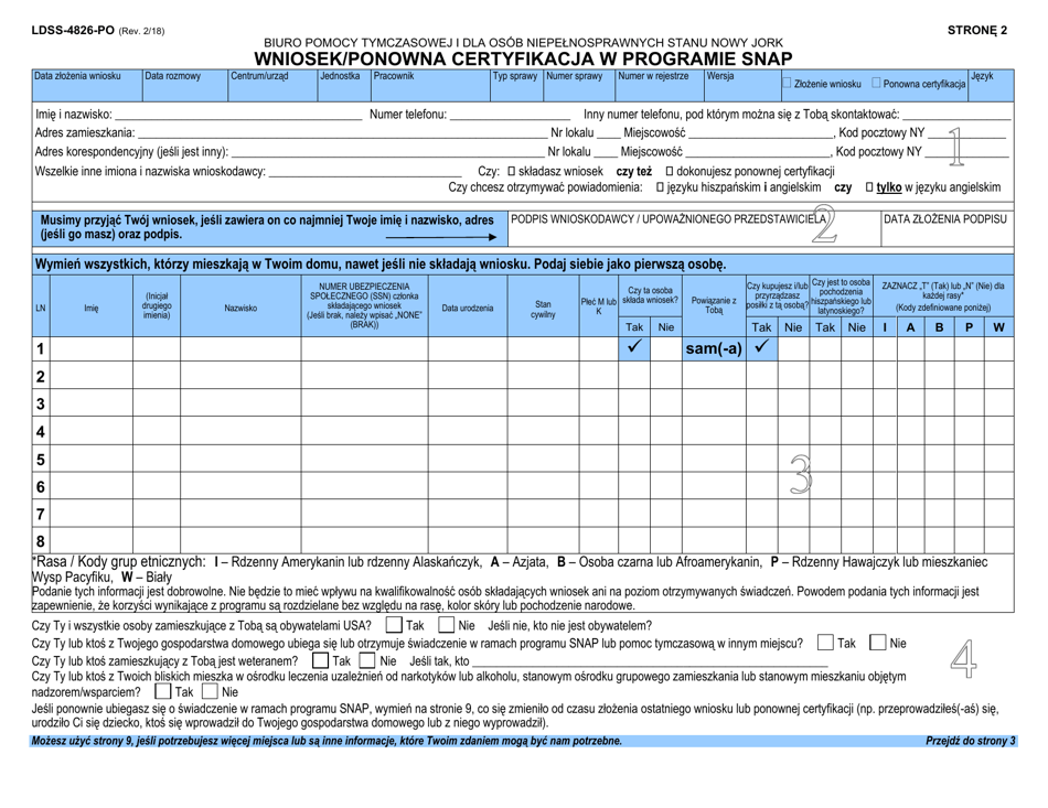 Form LDSS-4826 Application / Recertification - Supplemental Nutrition Assistance Program (Snap) - New York (Polish), Page 3