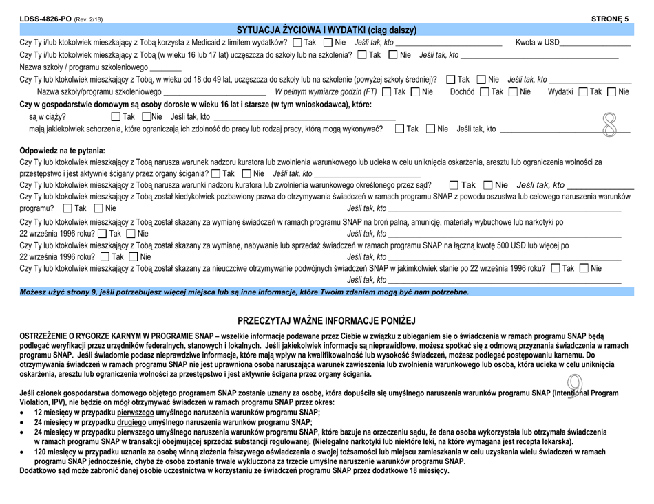 Form LDSS-4826 Application / Recertification - Supplemental Nutrition Assistance Program (Snap) - New York (Polish), Page 6