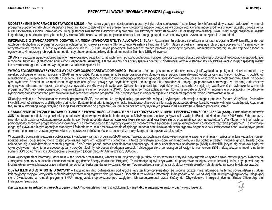 Form LDSS-4826 Application / Recertification - Supplemental Nutrition Assistance Program (Snap) - New York (Polish), Page 8