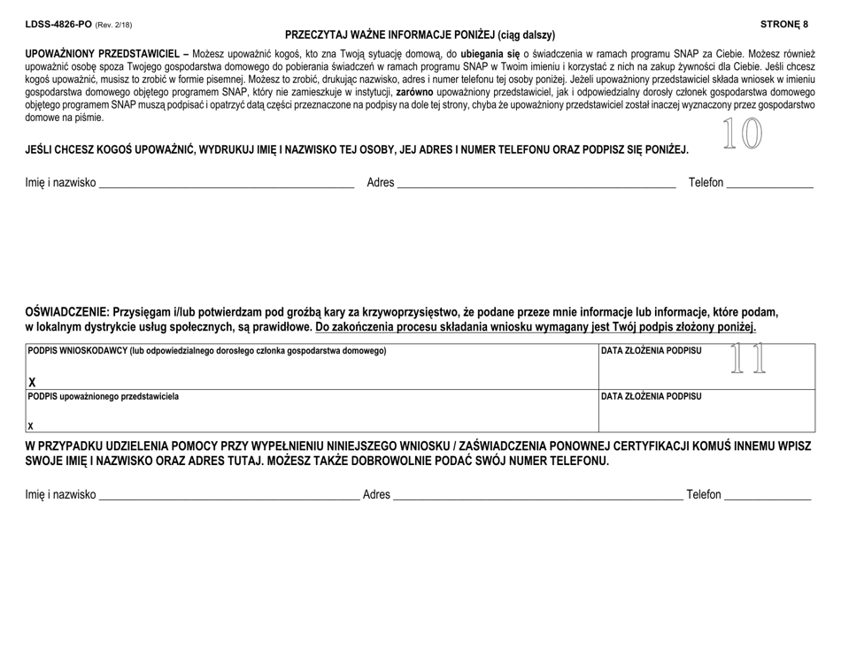 Form LDSS-4826 Application / Recertification - Supplemental Nutrition Assistance Program (Snap) - New York (Polish), Page 9