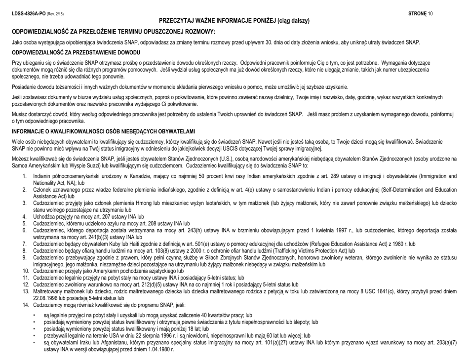 Instructions for Form LDSS-4826 Application / Recertification - Supplemental Nutrition Assistance Program (Snap) - New York (Polish), Page 10