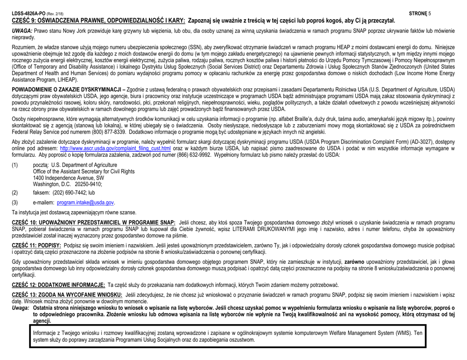 Instructions for Form LDSS-4826 Application / Recertification - Supplemental Nutrition Assistance Program (Snap) - New York (Polish), Page 5
