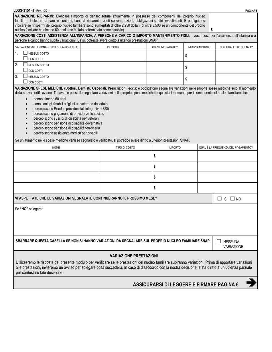 Form LDSS-3151 Supplemental Nutrition Assistance Program (Snap) Change Report Form - New York (Italian), Page 5