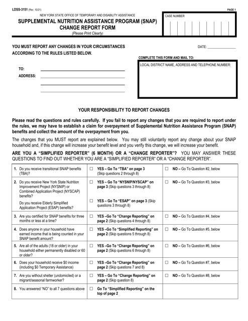 Form LDSS-3151  Printable Pdf