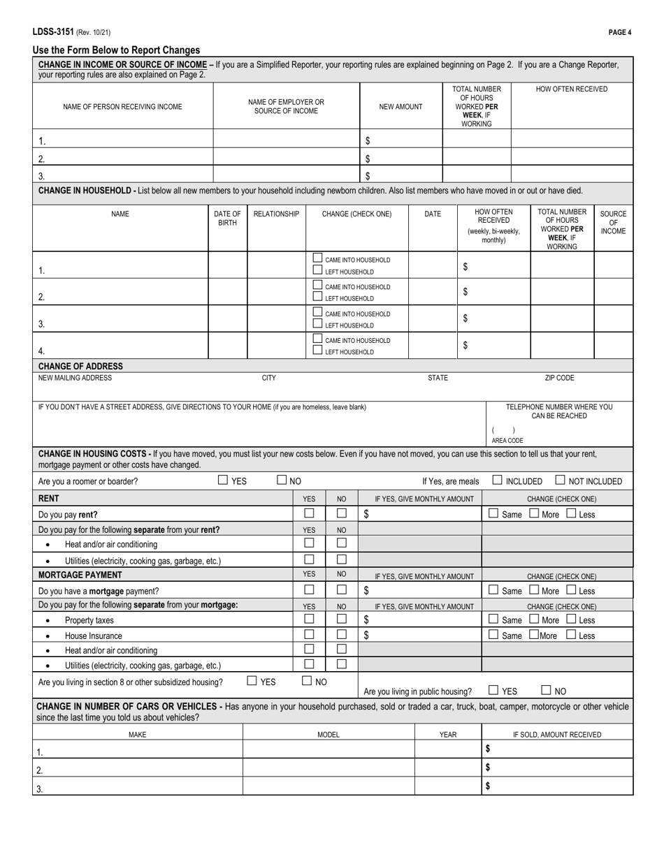 Form LDSS-3151 Supplemental Nutrition Assistance Program (Snap) Change Report Form - New York, Page 4
