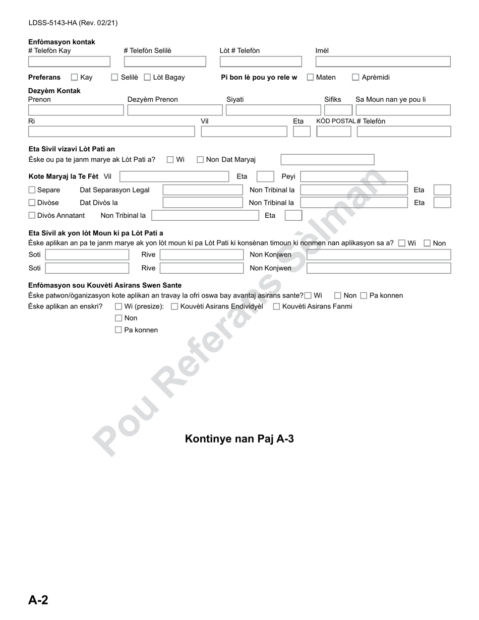 Form LDSS-5143 Application for Child Support Services - New York (Haitian Creole), Page 8