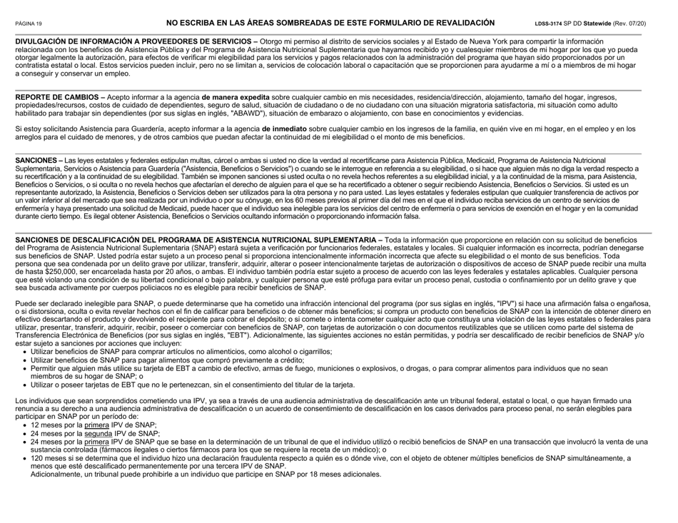 Formulario LDSS-3174 Formulario De Revalidacion Para Ciertos Subsidios Y Servicios Del Estado De Nueva York - New York (Spanish), Page 20