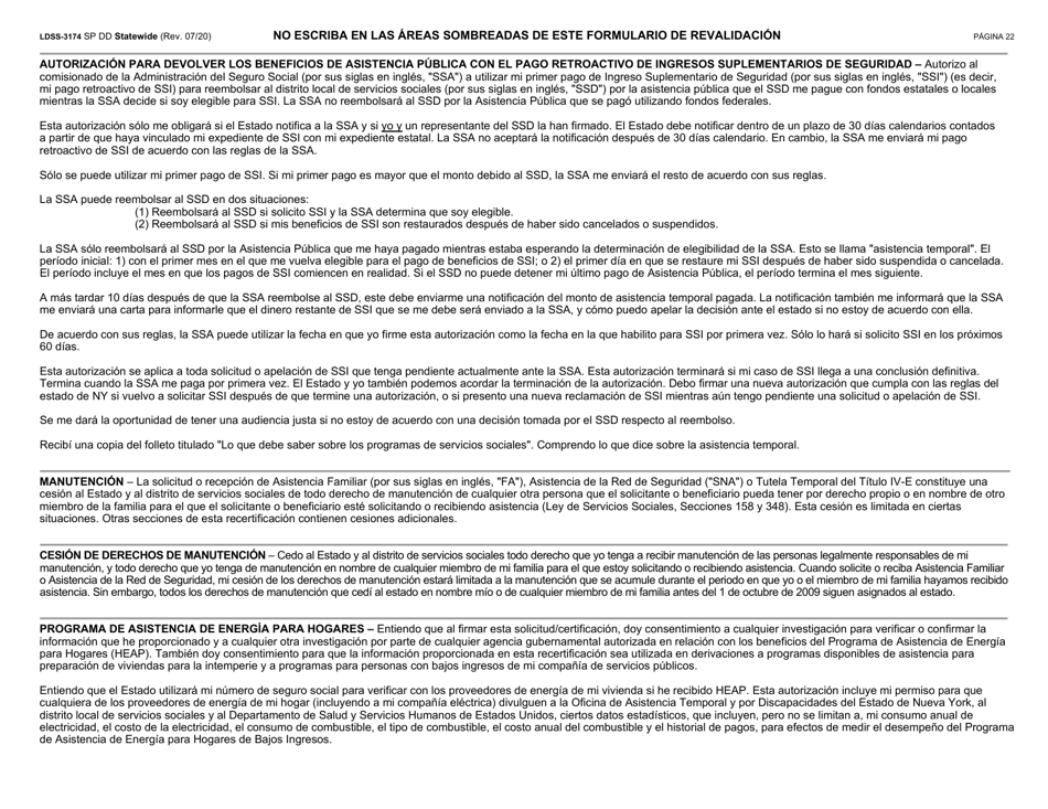 Formulario LDSS-3174 Formulario De Revalidacion Para Ciertos Subsidios Y Servicios Del Estado De Nueva York - New York (Spanish), Page 23