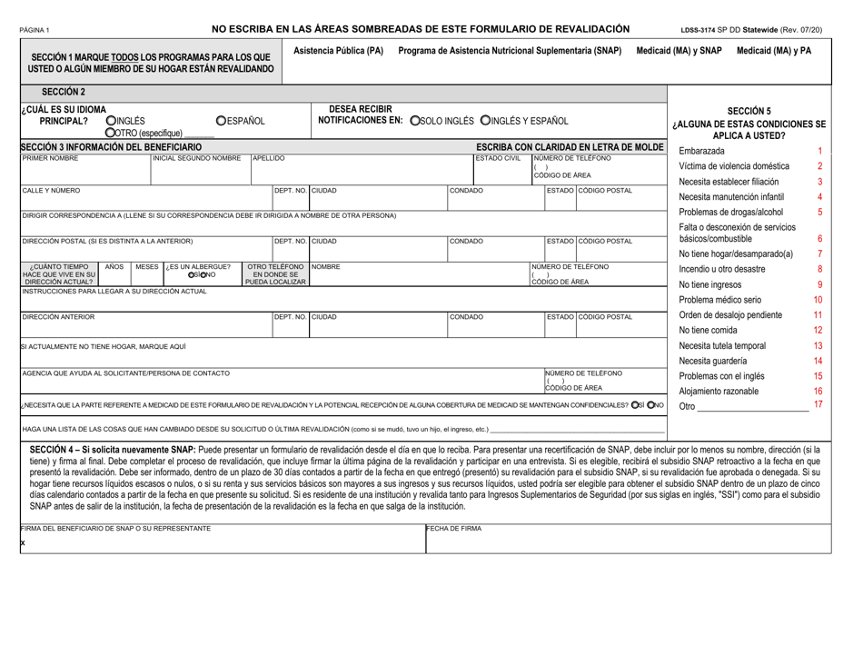 Formulario LDSS-3174 Formulario De Revalidacion Para Ciertos Subsidios Y Servicios Del Estado De Nueva York - New York (Spanish), Page 2