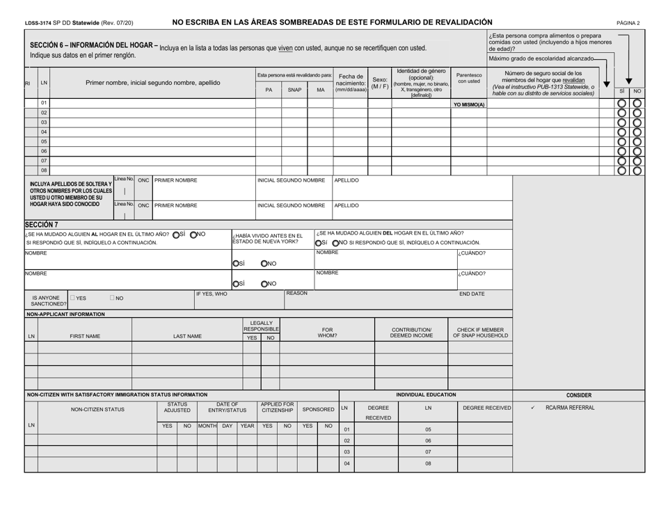 Formulario LDSS-3174 Formulario De Revalidacion Para Ciertos Subsidios Y Servicios Del Estado De Nueva York - New York (Spanish), Page 3