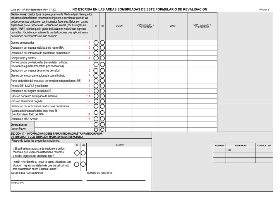 Formulario LDSS-3174 Formulario De Revalidacion Para Ciertos Subsidios Y Servicios Del Estado De Nueva York - New York (Spanish), Page 9