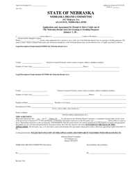 Document preview: Application and Agreement for Permit to Move Cattle out of the Nebraska Brand Area for Grazing or Feeding Purposes - Nebraska