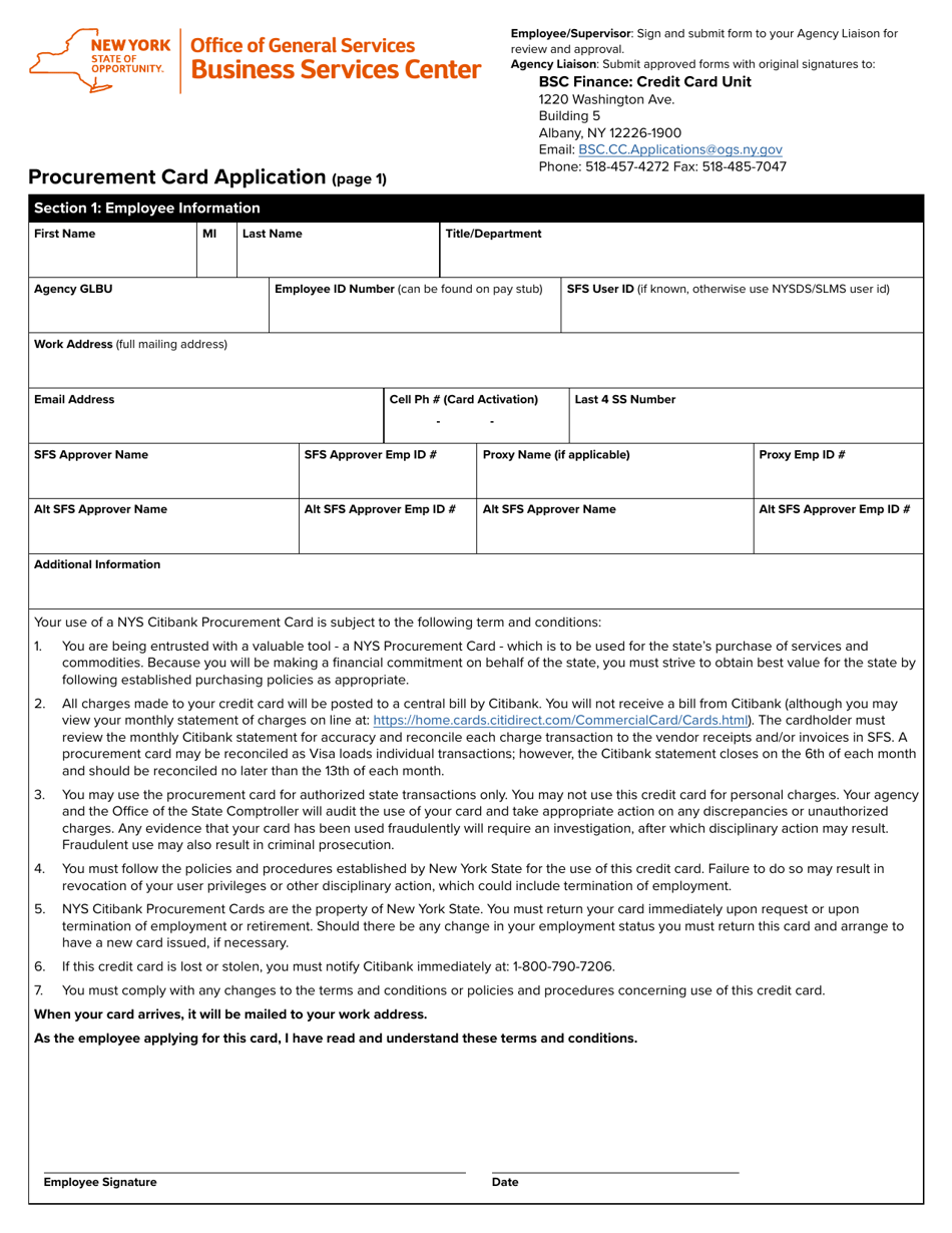 Procurement Card Application - New York, Page 1