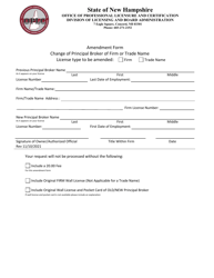 Amendment Form - Change of Principal Broker of Firm or Trade Name - New Hampshire