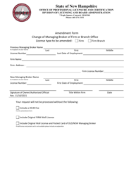 Amendment Form - Change of Managing Broker of Firm or Branch Office - New Hampshire