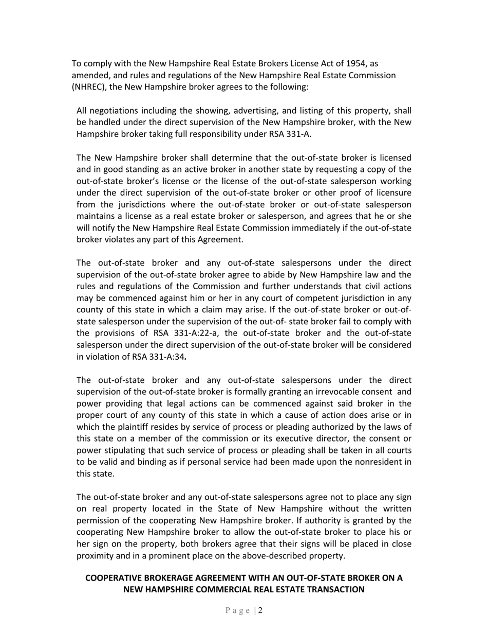 Cooperative Brokerage Agreement With an Out-of-State Broker on a New Hampshire Commercial Real Estate Transaction - New Hampshire, Page 2