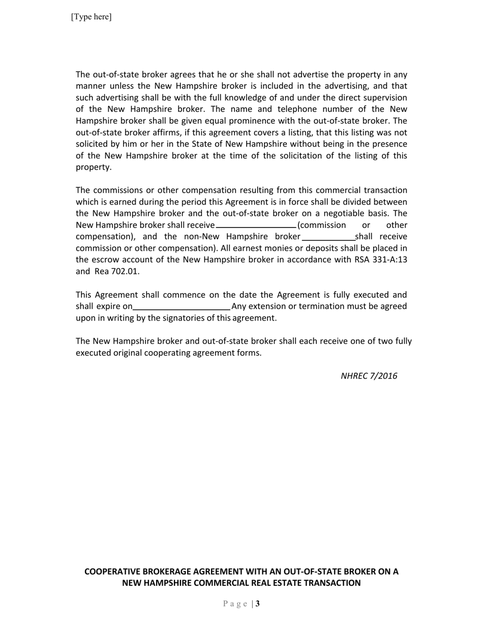 Cooperative Brokerage Agreement With an Out-of-State Broker on a New Hampshire Commercial Real Estate Transaction - New Hampshire, Page 3