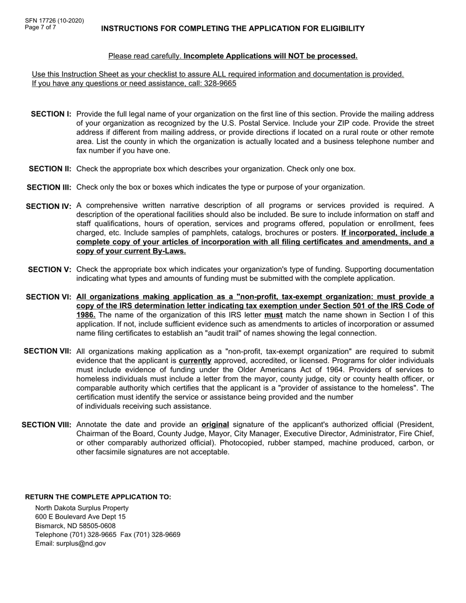 Form SFN17726 Eligibility Application - North Dakota, Page 7