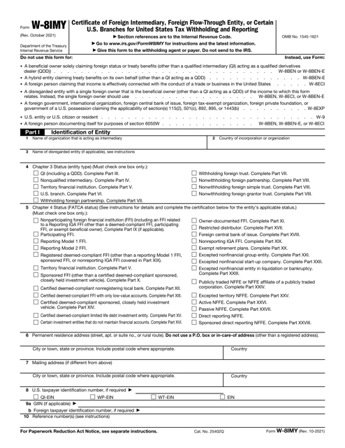 IRS Form W-8IMY  Printable Pdf