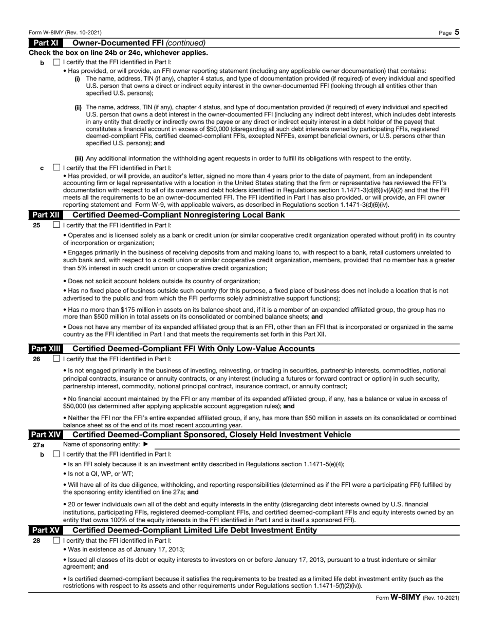 IRS Form W-8IMY Certificate of Foreign Intermediary, Foreign Flow-Through Entity, or Certain U.S. Branches for United States Tax Withholding and Reporting, Page 5