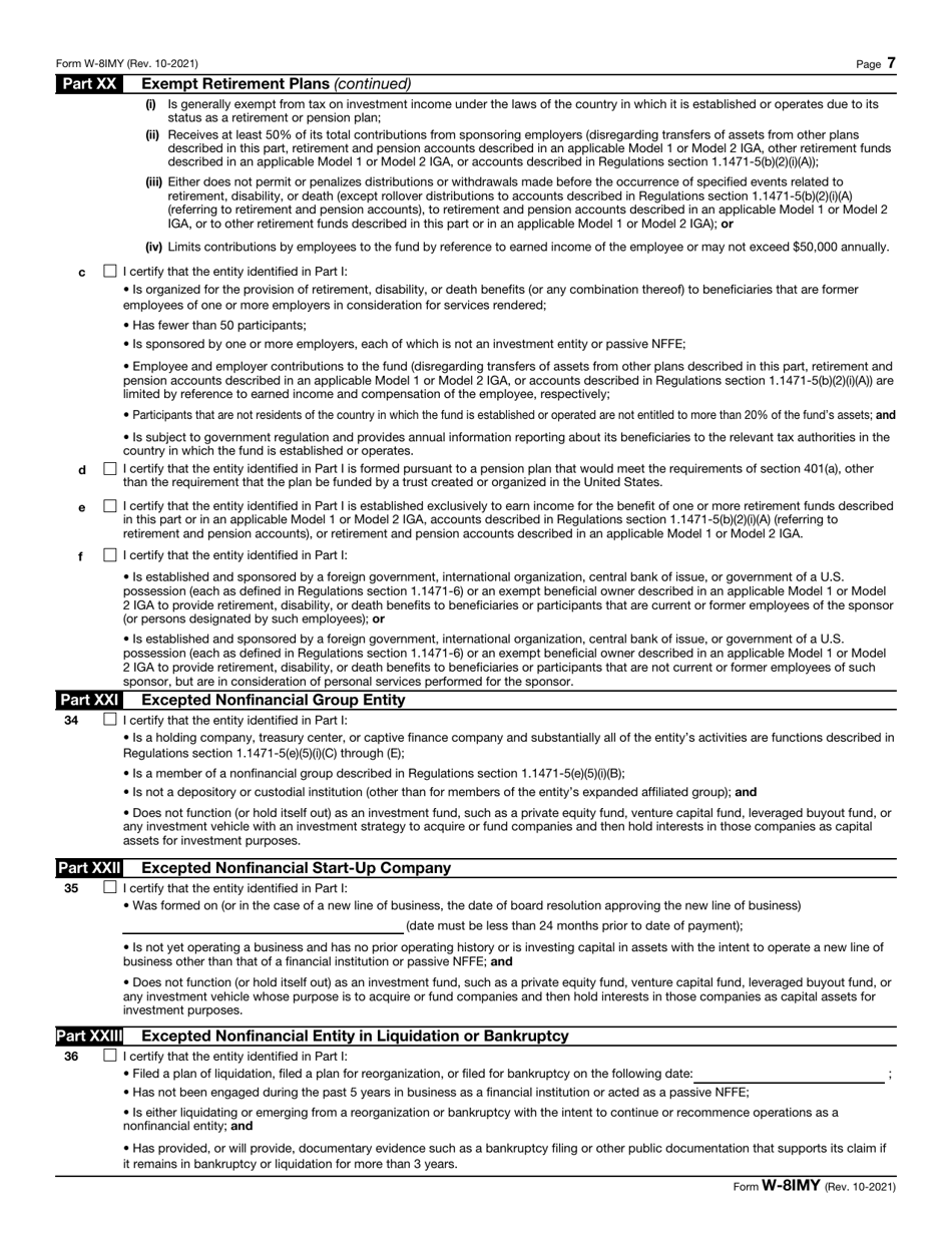 IRS Form W-8IMY Certificate of Foreign Intermediary, Foreign Flow-Through Entity, or Certain U.S. Branches for United States Tax Withholding and Reporting, Page 7