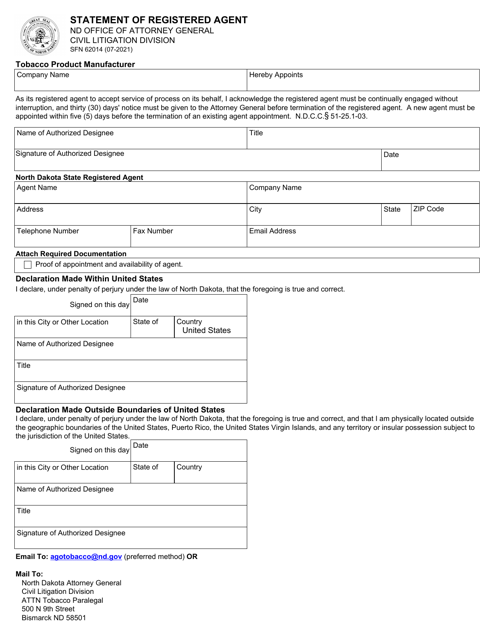 Form SFN62014 Statement of Registered Agent - North Dakota